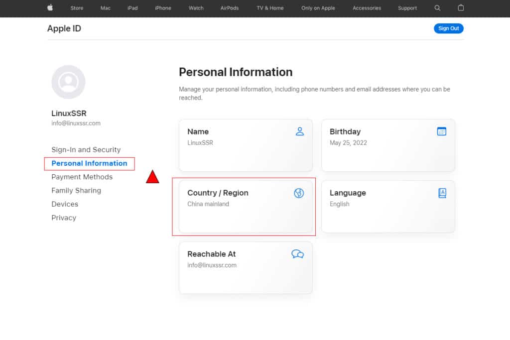 Apple ID 个人资料页面